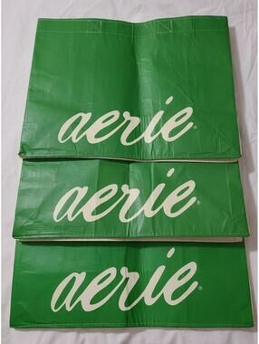 3pk American Eagle Aerie Reusable Tote Shopping Bags Sz Large 16x12x7 Green EUC